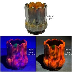 Boyd Glass Beaded Oval Toothpick Holder UV GLOWS 1999 Autumn Harvest OOAK B1103